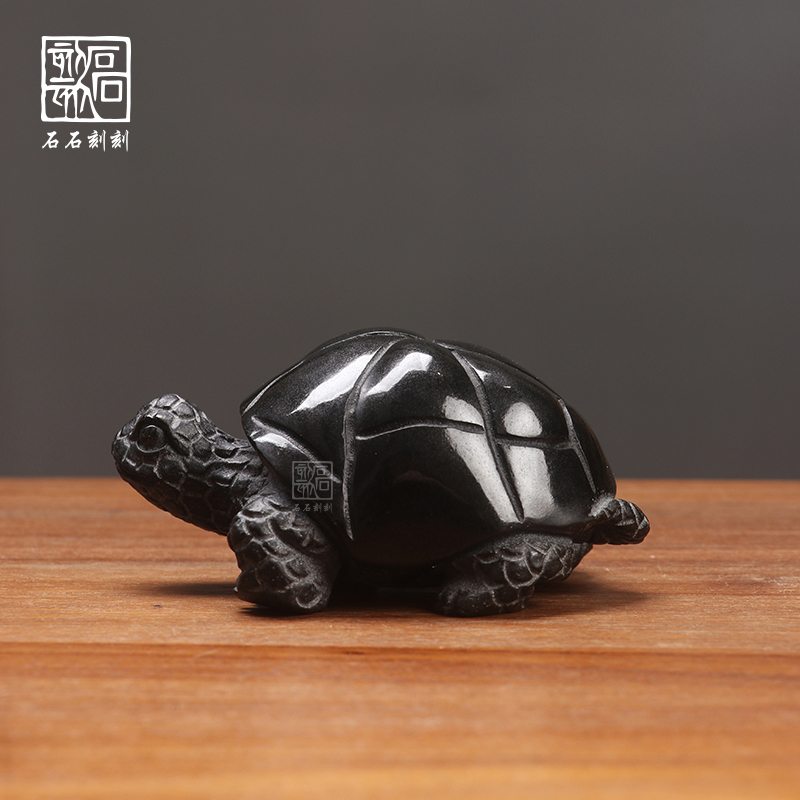 石石刻刻天然乌金石茶宠摆件精品可养手工茶玩相伴龟茶盘手把件
