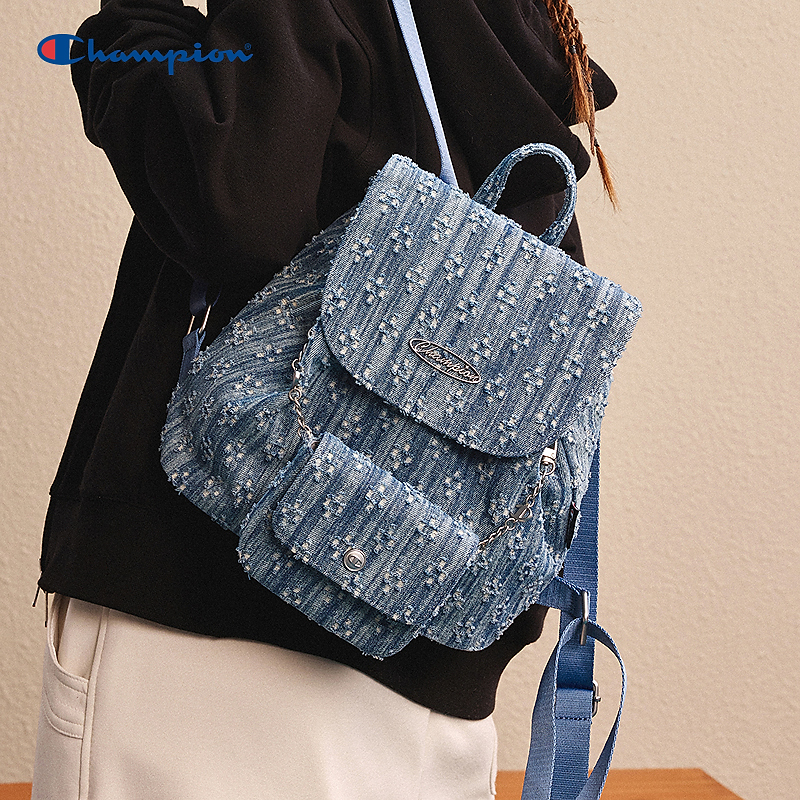 Champion墩墩包2025秋季新款蓝色休闲百搭双肩包复古潮流背包女士
