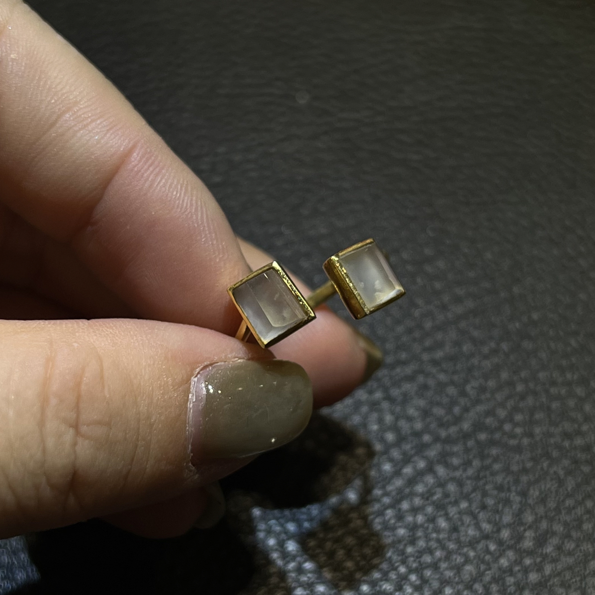 【宝石工艺翡翠】金色轻奢风简约百搭几何方形戒指金镶缅料翡翠