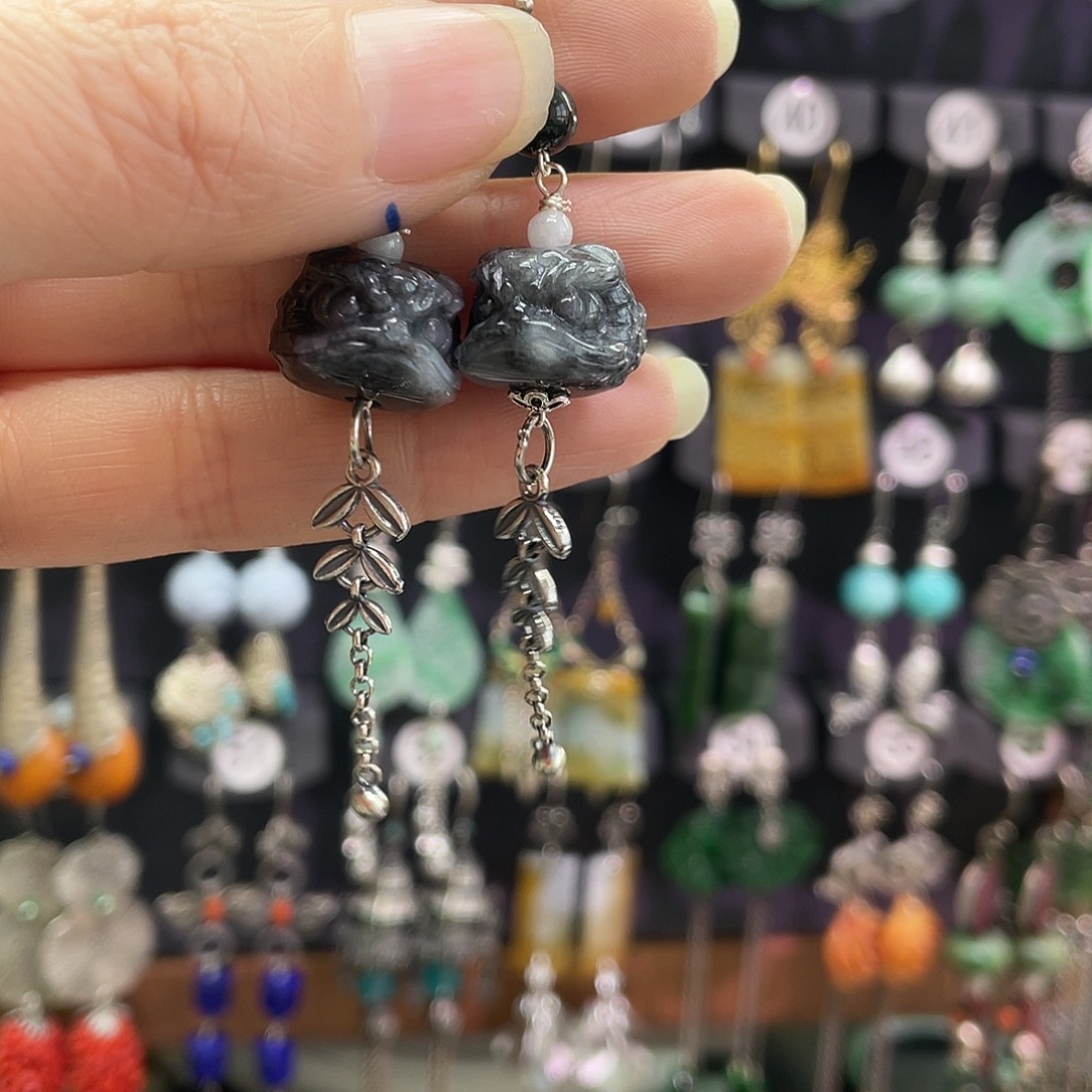 翡翠银S925镶嵌耳饰561hbhhh