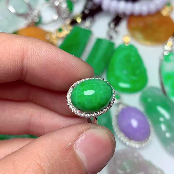 翡翠戒指银S925镶嵌a货