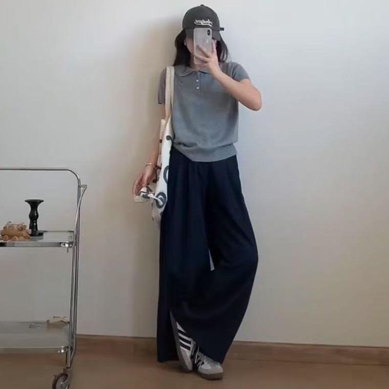 【轻奢装】原创2025爆款夏季减龄韩系气质宽松阔腿裤弯刀裤通勤百搭