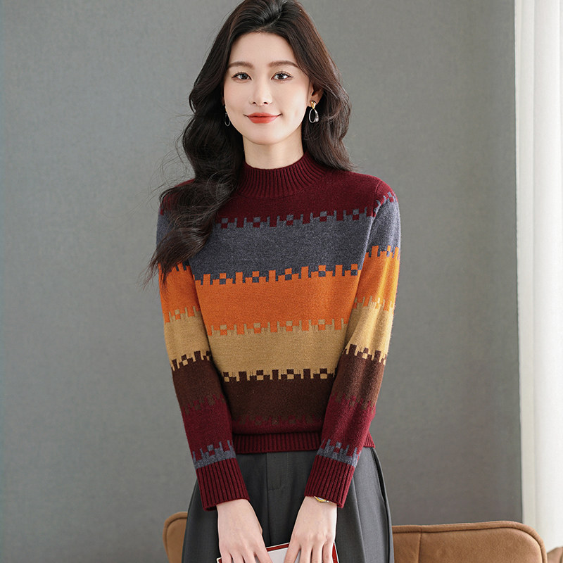 冬季时尚宽松显瘦条纹提花针织衫JL98627