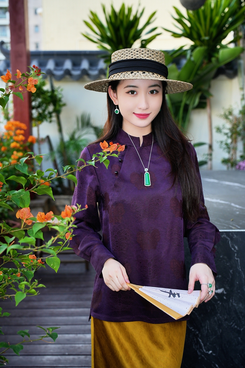 蓝大【雨听​​】新中式桑蚕丝上衣5676