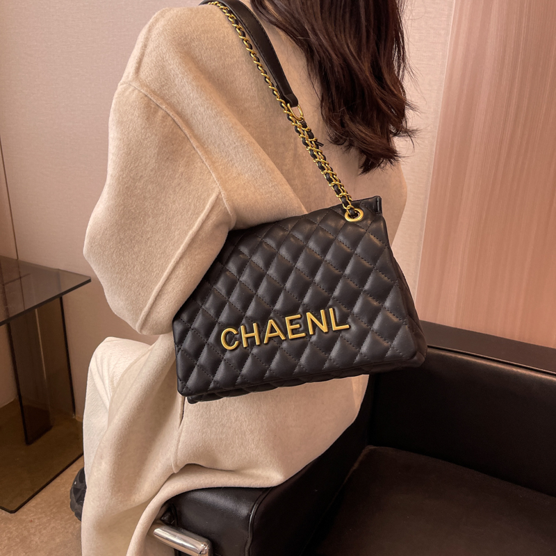 格子耐脏日韩字母简约风单肩包秋冬夏季链条包单肩肩包小香风