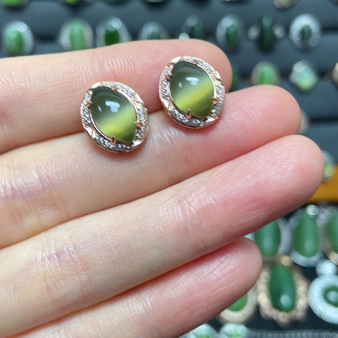 吊坠(不含链)银S925镶嵌和田玉（碧玉）