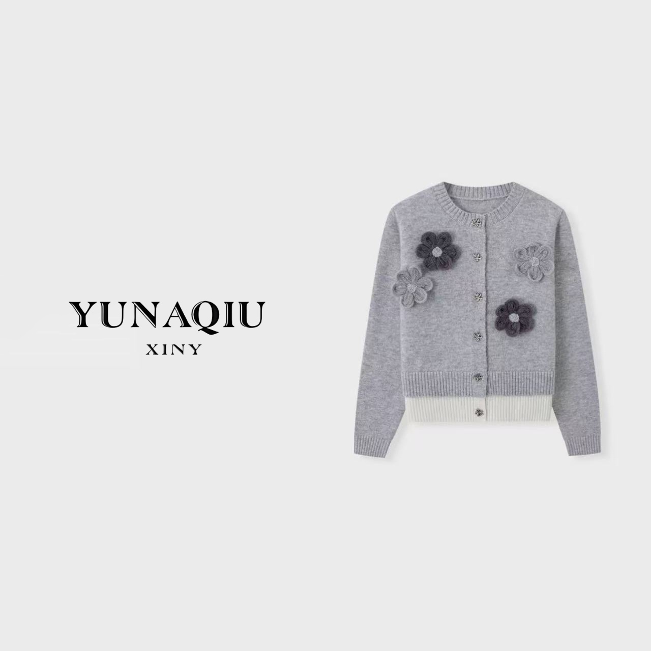 YUNAQIU-小香风气质短款时尚灰计师秋冬针织衫-9783