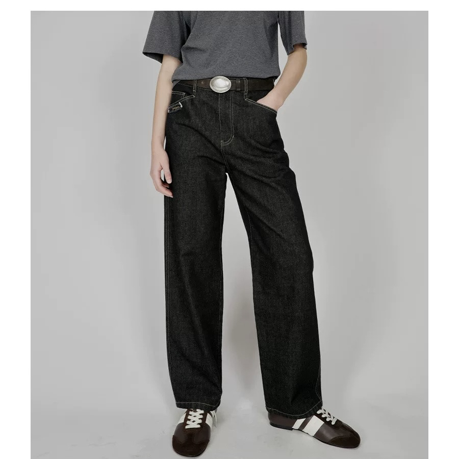 YOEYYOU修身牛仔九分裤25秋季新款设计感黑色高腰显瘦休闲牛仔裤