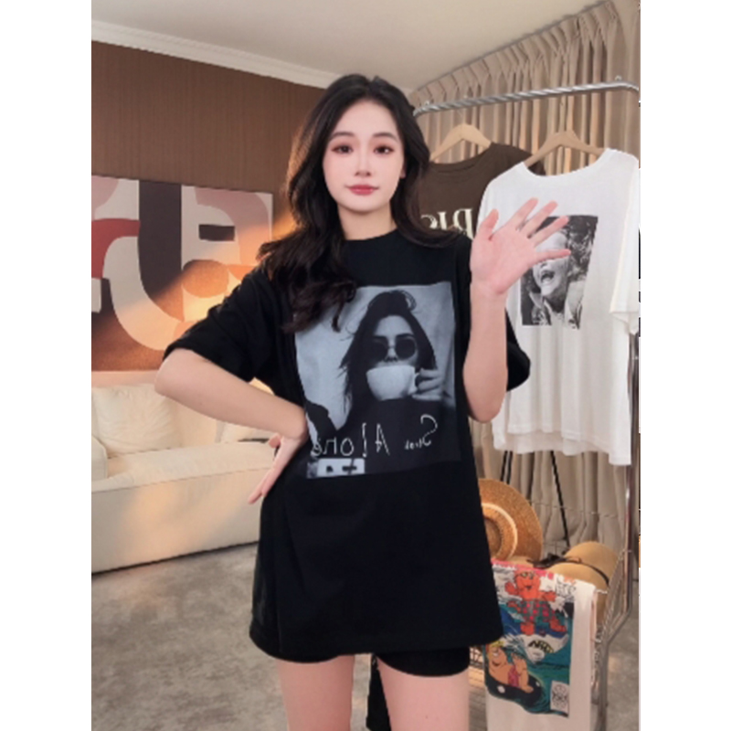 美女T恤女2025夏季新款宽松遮屁股大版时尚休闲百搭