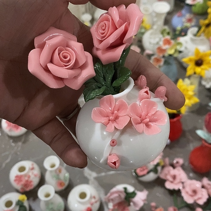 瓷片纯手工陶瓷花摆件瑕