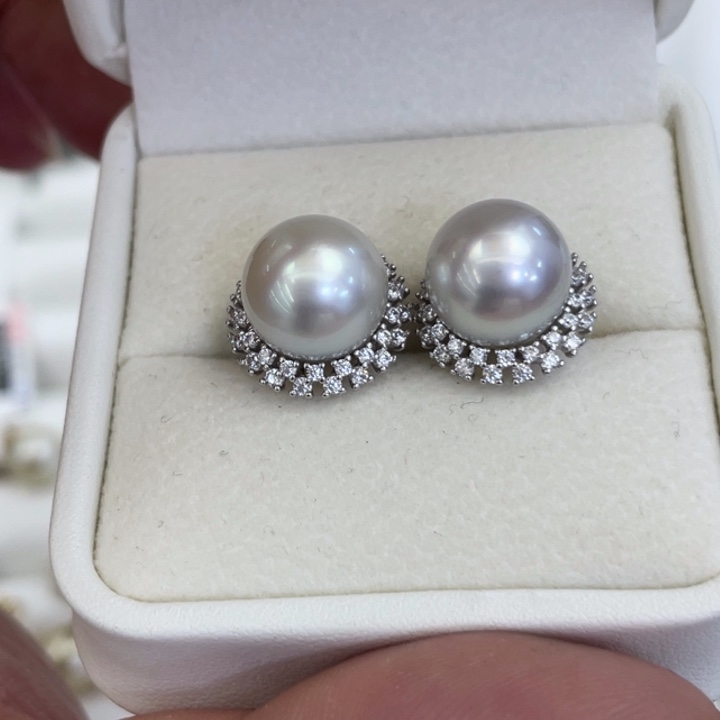 银S925镶嵌海水珍珠耳饰
