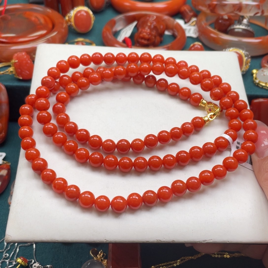 南红玛瑙银S925镶嵌保山南红满肉dly项链7+mm