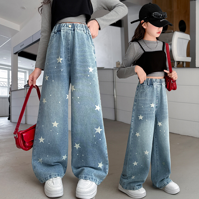 女童牛仔裤春秋款2025新款儿童秋季裤子休闲秋装女大童牛仔裤百搭