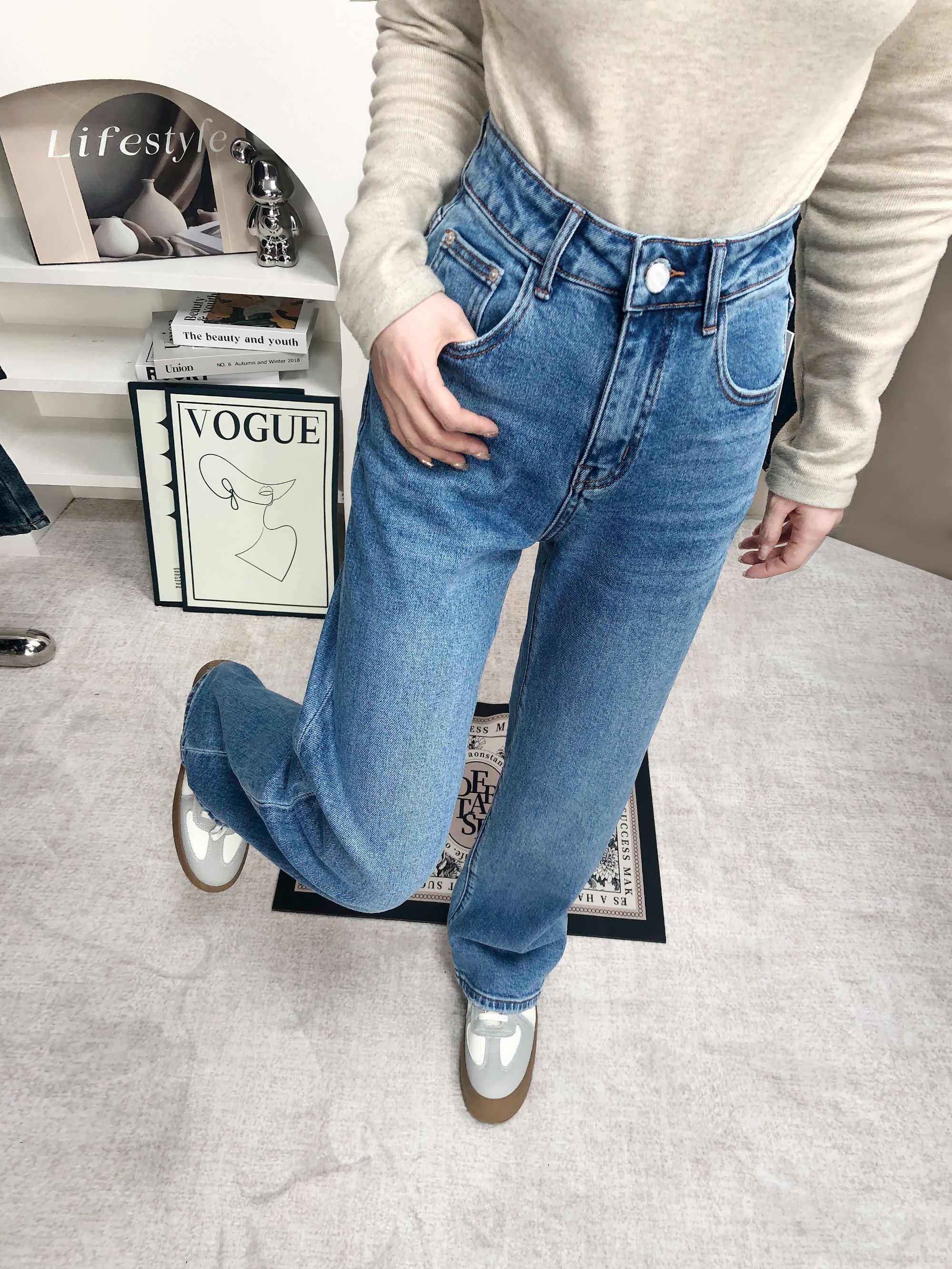 【886】代86文文MWMA微弹直筒窄版阔腿白标牛仔裤~