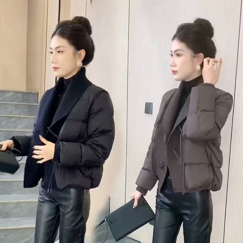 2025冬季新款韩版时尚简约高级感毛巾领棉服外套女洋大气短款棉衣