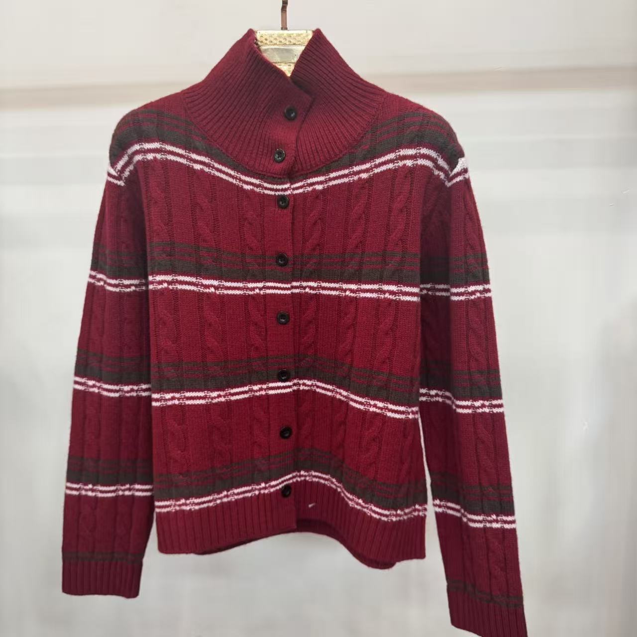 1206#条纹撞色麻花工艺100%绵羊毛羊毛衫女