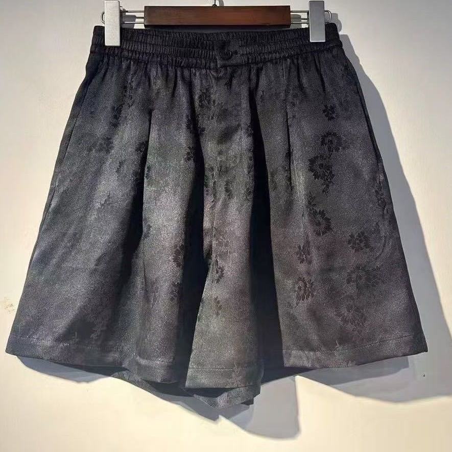 【莨美】顺德非遗桑蚕丝暗纹提花松紧腰短裤70012