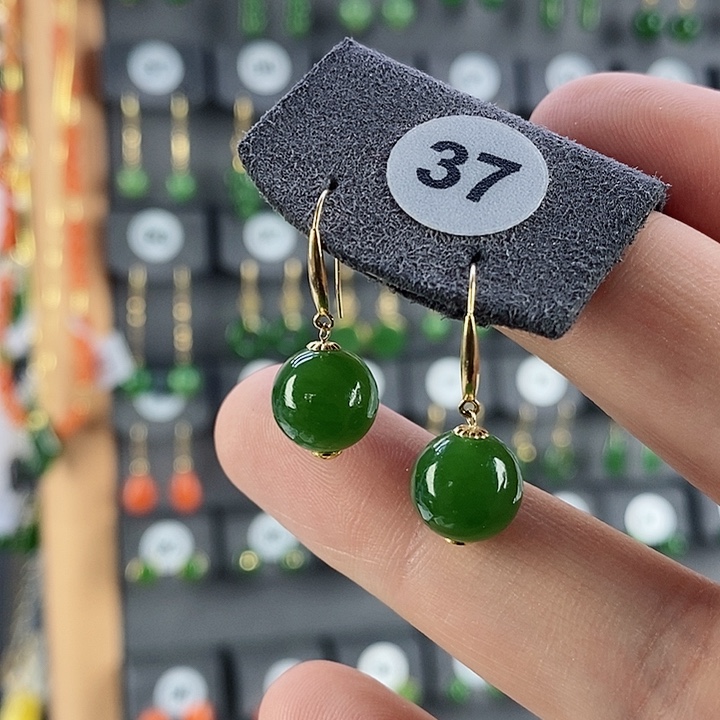 和田玉耳饰18K金镶嵌