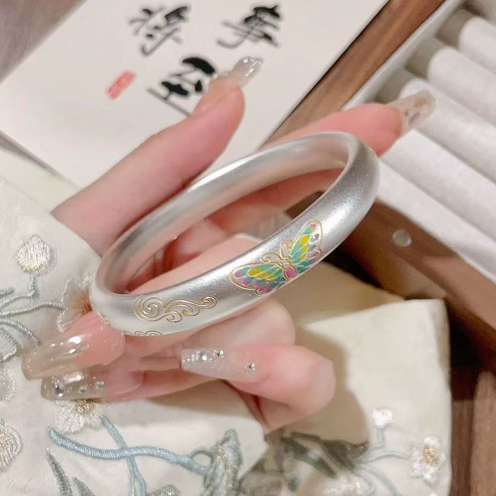 足银手镯 19足银999.9蝴蝶祥云手镯