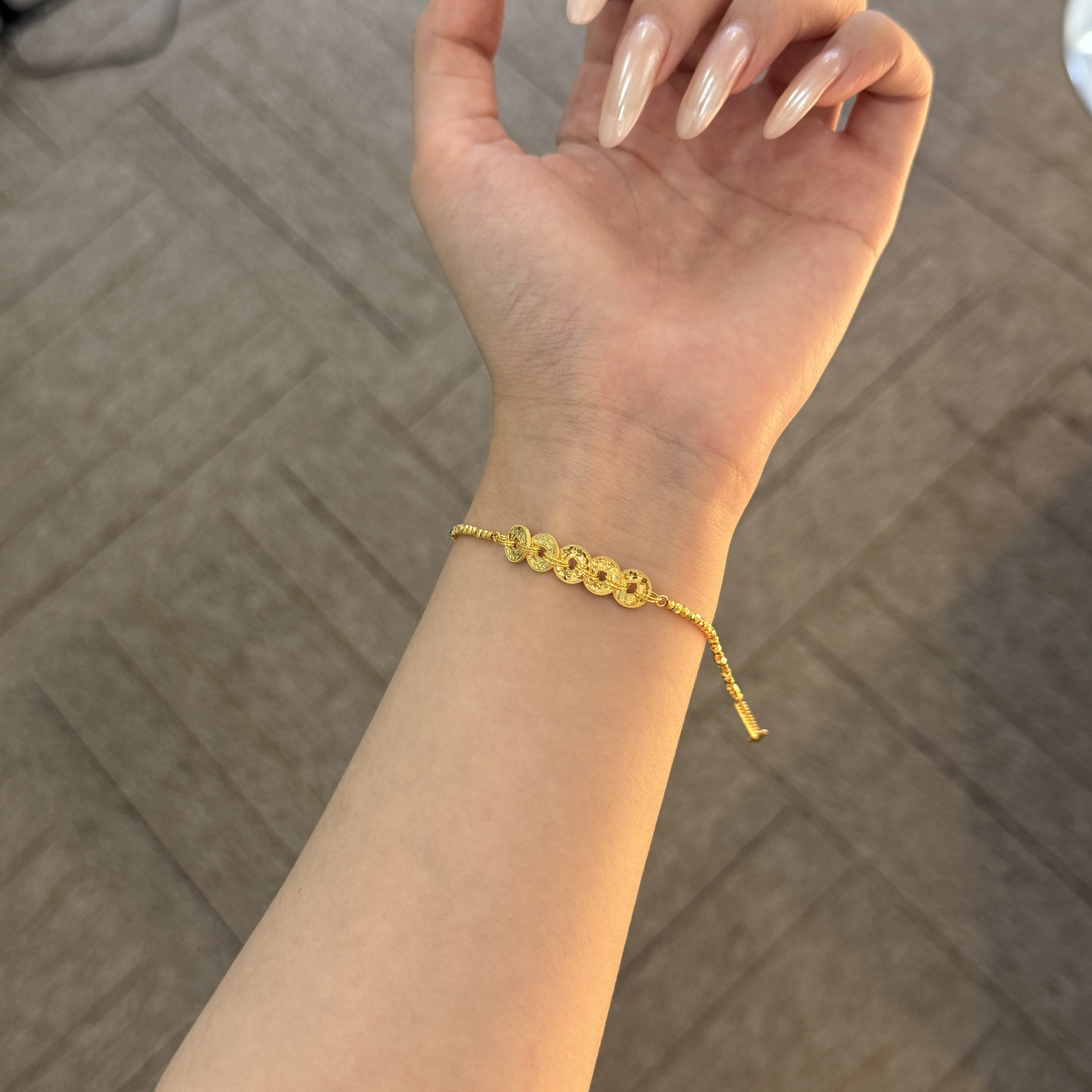 JS『招米米』五帝币蹦迪珠手链 5G黄金足金999 S扣