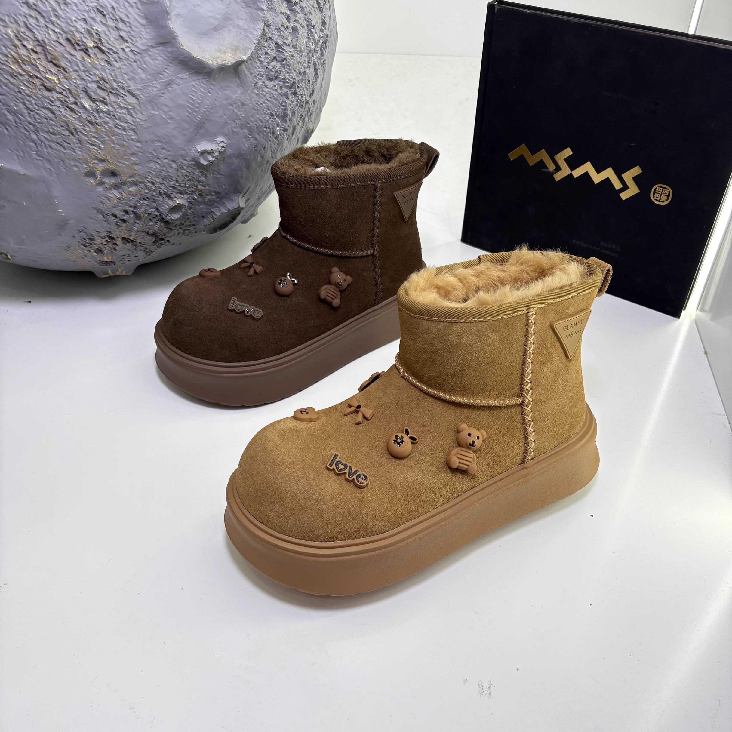 001-75玛莎玛索2025秋冬新款高帮圆头厚底休闲百搭保暖雪地靴女鞋