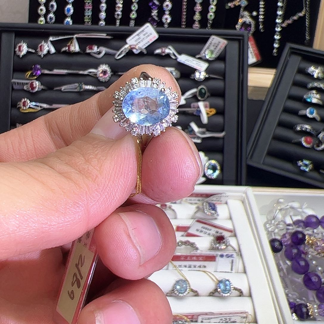 海蓝宝石戒圈银S925镶嵌1121