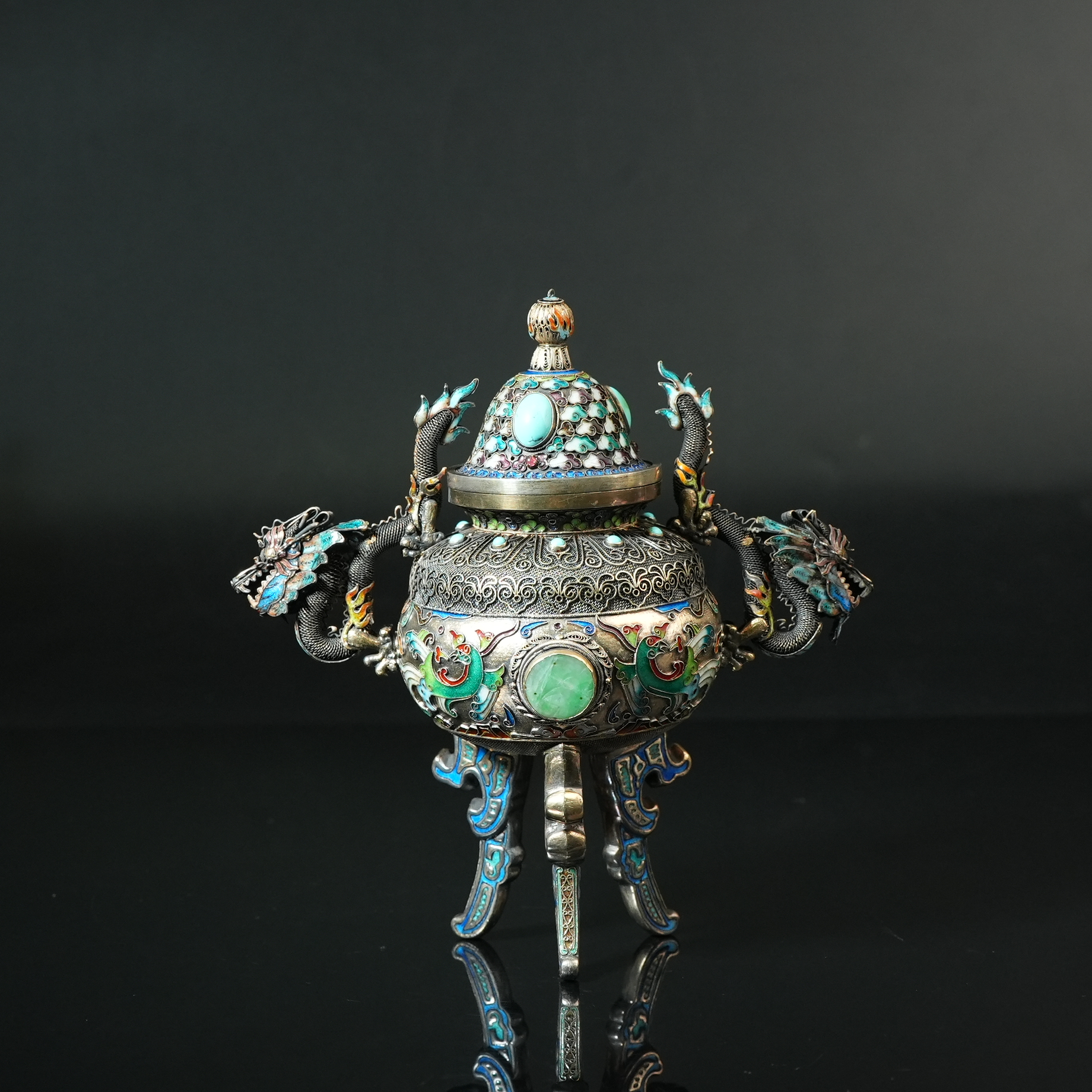 清代双龙首银炉【华豫之门】AAXL240708005