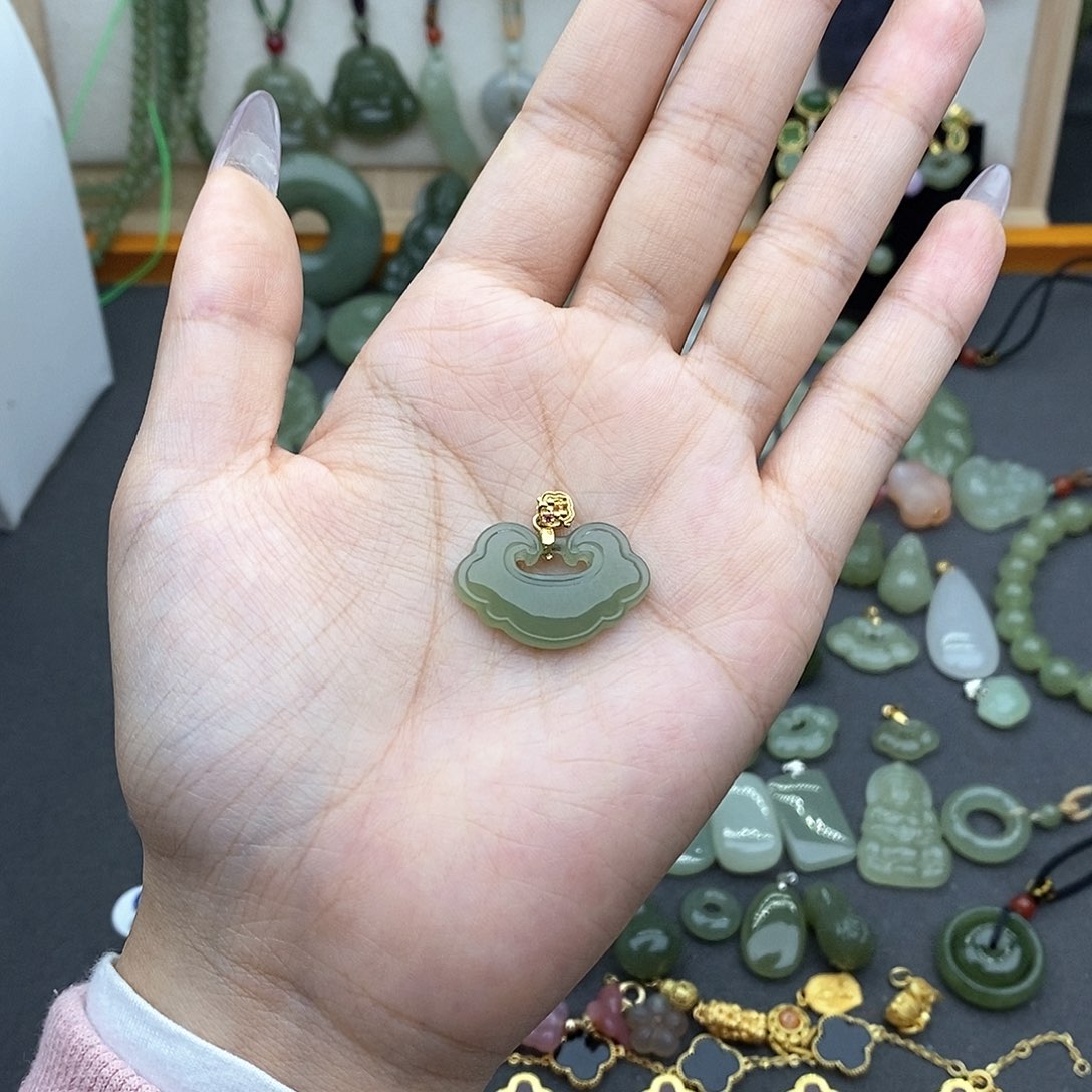 和田玉银S925镶嵌吊坠(不含链)