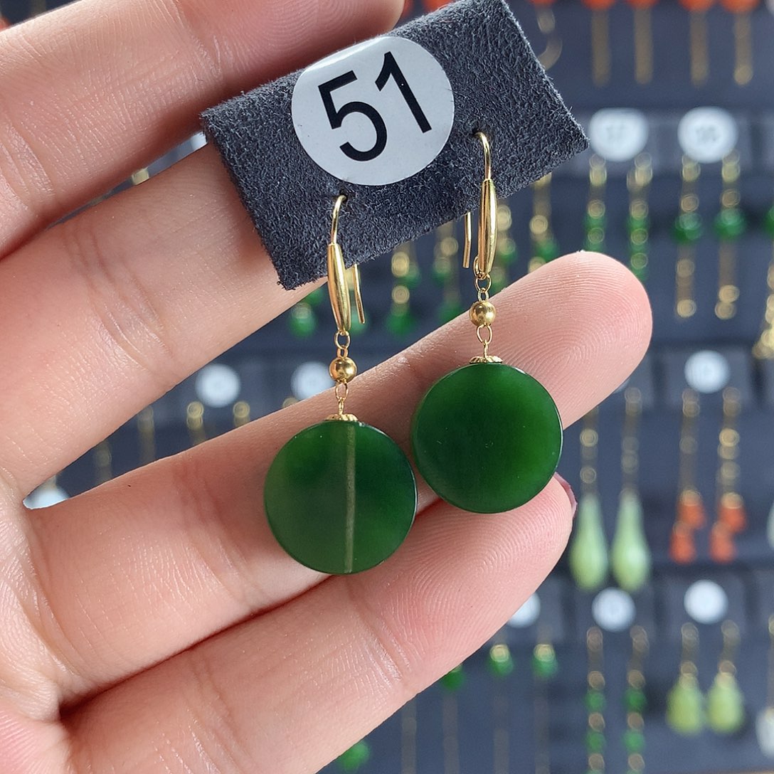 和田玉耳饰18K金镶嵌51