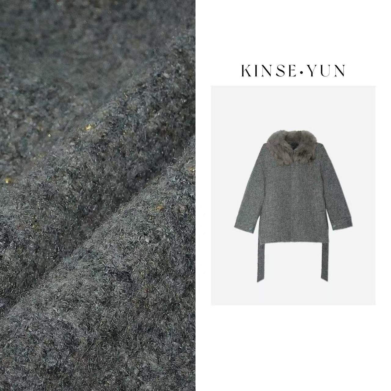 KINSE YUN『雪山飞狐』大狐狸毛领羊驼毛圈圈绒中长款外套QD1966