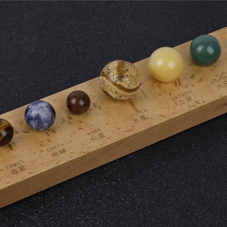 天然水晶中英文版太阳系八大行星桌面星球摆件 宝石矿石标本礼盒