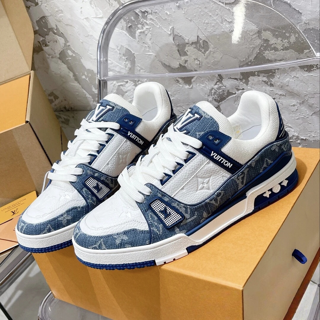 99新 LouisVuitton/路易威登 Trainer 蓝白牛仔板鞋
