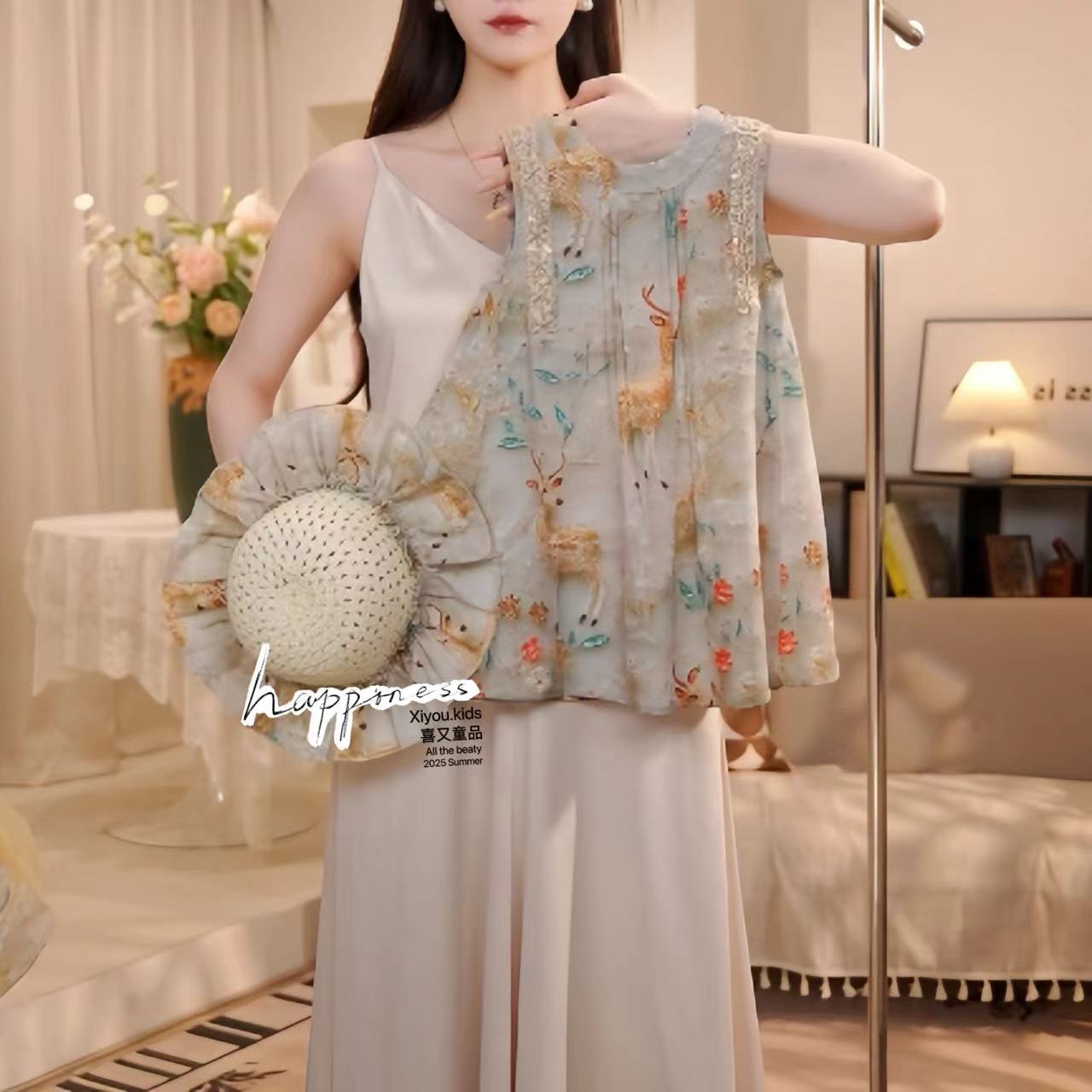 【金色鹿】夏季女童新款民族风休闲宽松无袖背心裙公主连衣裙25259