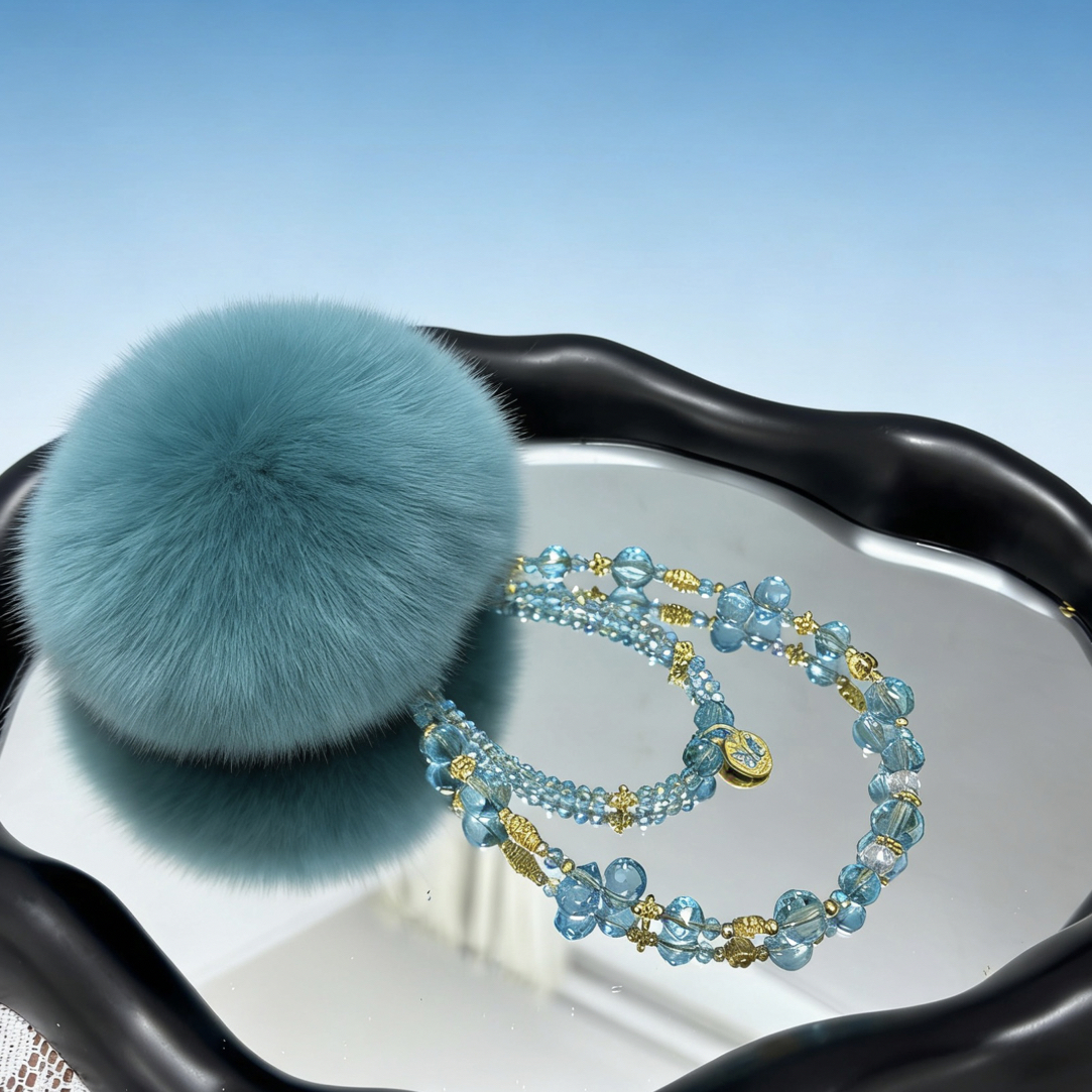 爆款狐狸毛手机链*254蓝绿光感*