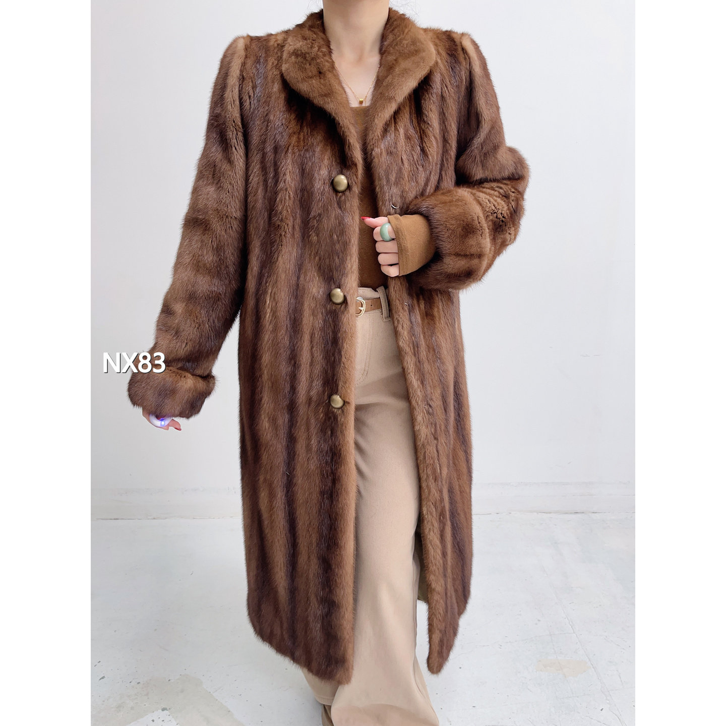 【NX83】M 蜜茶棕超长款全抽貂皮女（肩42胸104衣110袖61）22083
