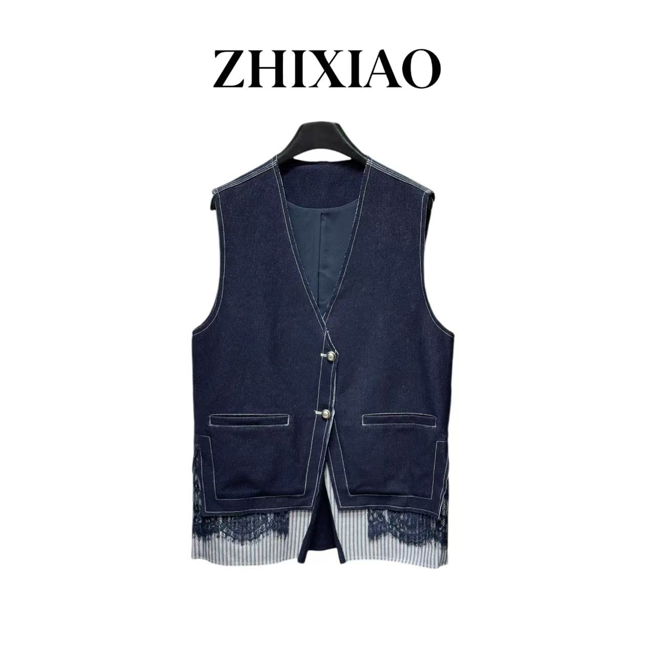 【ZHIXIAO】秋冬新款：蕾丝条纹马甲12208
