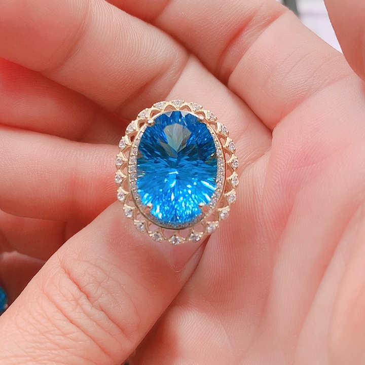 托帕石戒指银S925镶嵌12✖️17