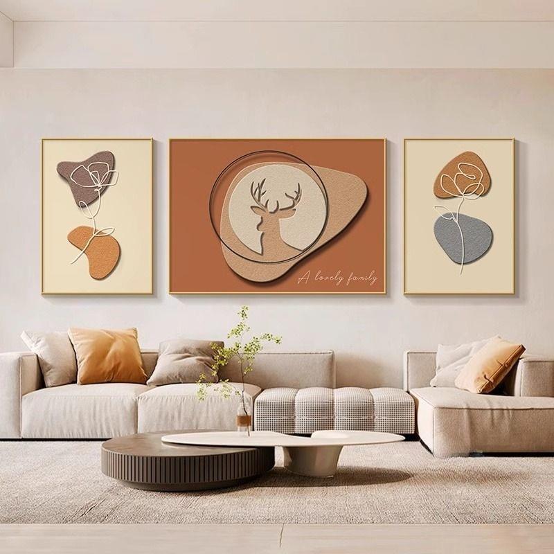 时来运转客厅装饰画简约现代高级感福禄三联沙发背景墙挂画壁画