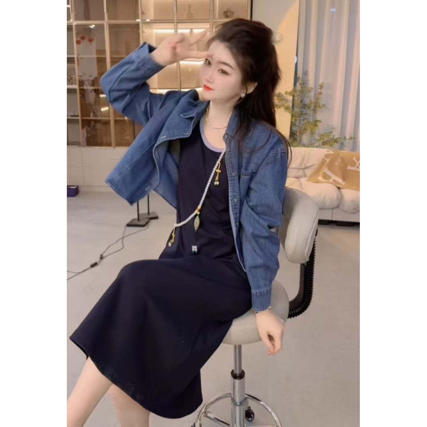 『复古蓝调H』时尚气质百搭时尚裙套装2581667