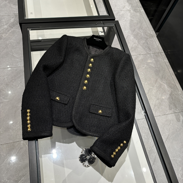 25年春装新款女装  法式轻奢单排扣新款黑金气质粗花呢外套-W071