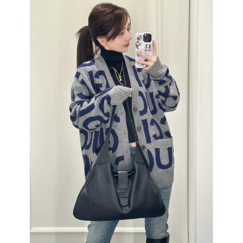 95新 GUCCI/古驰  yy630 羊毛 字母logo嵌花满印羊毛开衫 XXL码 