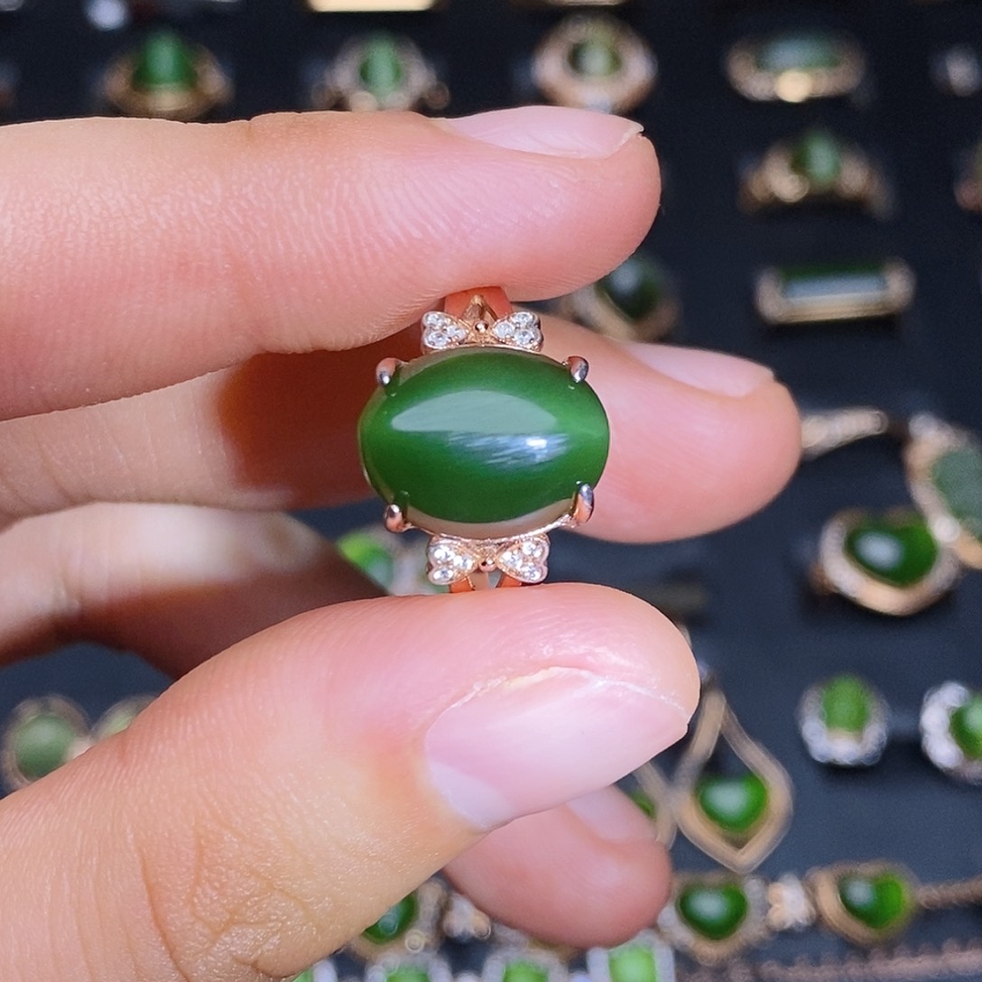和田玉（碧玉）戒指银S925镶嵌