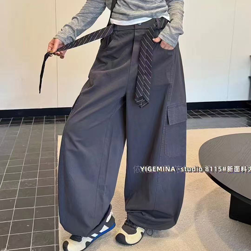 军绿色工装女2025新款春秋季小个子高腰直筒阔腿休闲裤子