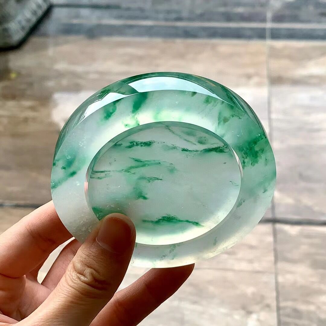 缅甸天然翡翠A货毛料私人定制牌子挂件手镯珠子冰飘花阳绿半明料