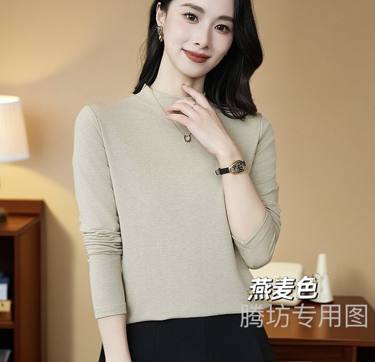 女士品质小立领打底衫可外穿春秋款显瘦气质纯色百搭内搭长袖802