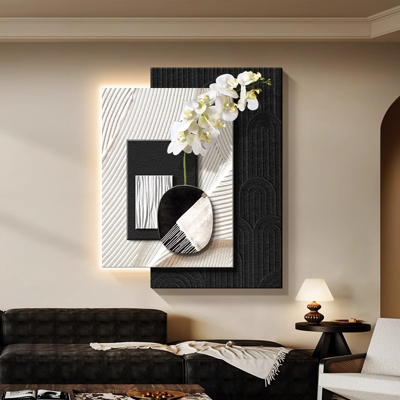 现代简约客厅装饰画黑白极简沙发背景墙挂画侘寂风玄关砂岩肌理画
