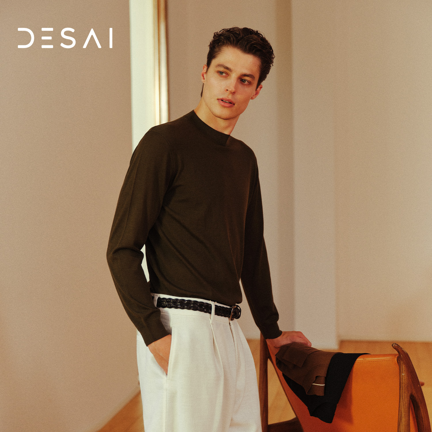 德赛冬季男士新款圆领衫高圆领套头款半高领宽松型标准立DFNED520