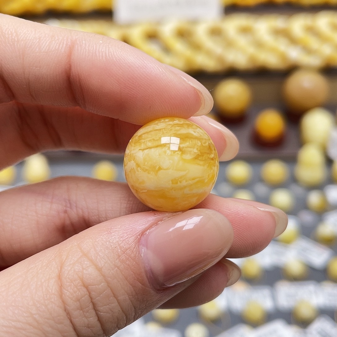 琥珀裸石未镶嵌新****新蜜蜡圆珠17.4mm花粉