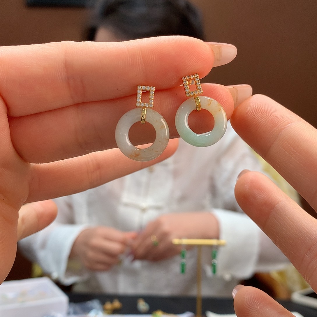 翡翠银S925镶嵌耳饰耳饰