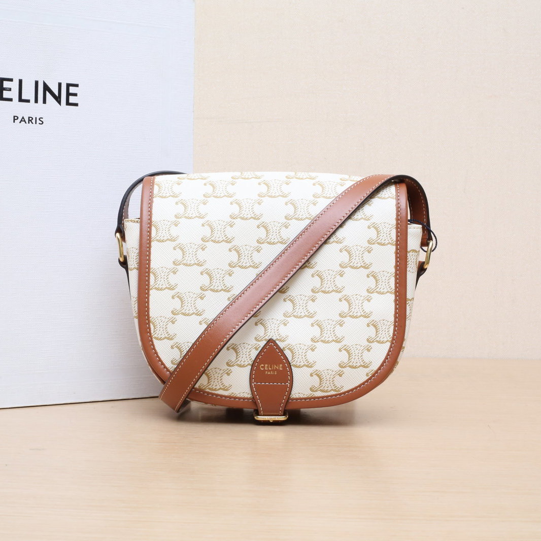 95新 Celine/思琳 【娇活动】马鞍包 凯旋门印花白色人造革 400342